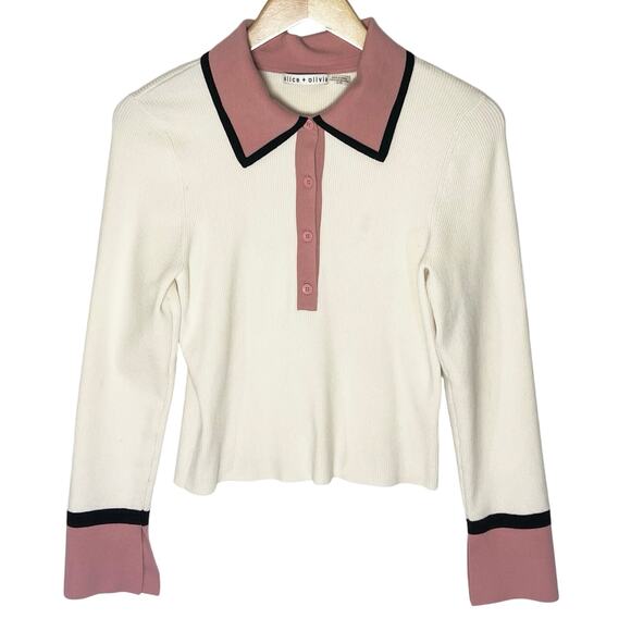 ALICE + OLIVIA Women’s Cream and Pink Colorblocked Wool Blend Knit Top - Picture 5 of 7